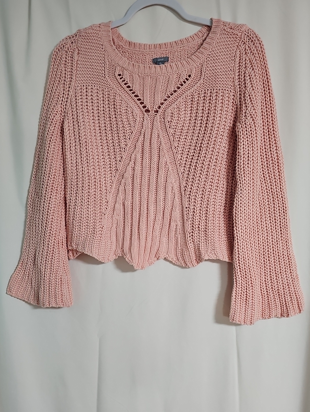 aerie Blush Pink Cropped Cable Knit Crew Sweater